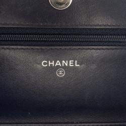 Pre Owned Chanel Blue CC Square Stitched Calfskin Wallet on Chain