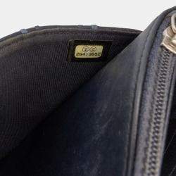 Pre Owned Chanel Blue CC Square Stitched Calfskin Wallet on Chain