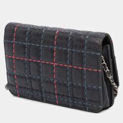 Pre Owned Chanel Blue CC Square Stitched Calfskin Wallet on Chain