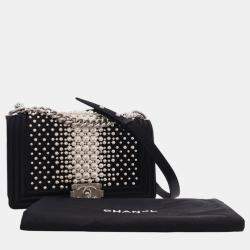 Pre Owned Chanel Old Medium Satin Pearl Embellished Boy Flap