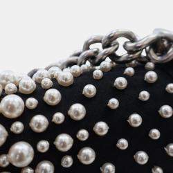 Pre Owned Chanel Old Medium Satin Pearl Embellished Boy Flap
