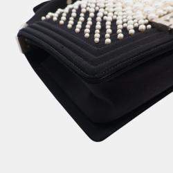 Pre Owned Chanel Old Medium Satin Pearl Embellished Boy Flap