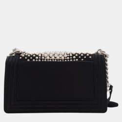 Pre Owned Chanel Old Medium Satin Pearl Embellished Boy Flap