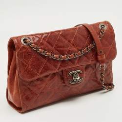 Pre Owned Chanel Brown Glazed Caviar Quilted Leather CC Crave Flap Bag