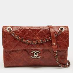 Pre Owned Chanel Brown Glazed Caviar Quilted Leather CC Crave Flap Bag