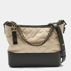 Pre Owned Chanel Beige/Black Quilted Aged Leather Medium Gabrielle Hobo