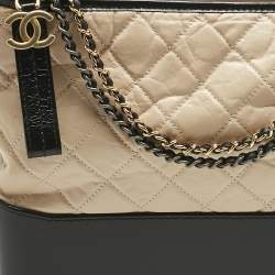 Pre Owned Chanel Beige/Black Quilted Aged Leather Medium Gabrielle Hobo