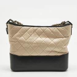 Pre Owned Chanel Beige/Black Quilted Aged Leather Medium Gabrielle Hobo