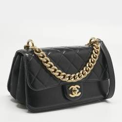 Pre Owned Chanel Black Quilted Leather Small Straight Line Flap Bag