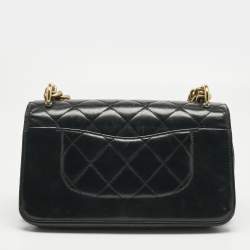 Pre Owned Chanel Black Quilted Leather Small Straight Line Flap Bag