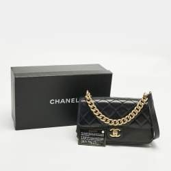 Pre Owned Chanel Black Quilted Leather Small Straight Line Flap Bag