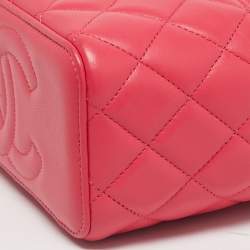 Pre Owned Chanel Pink Quilted Leather Small Vanity Case With Chain