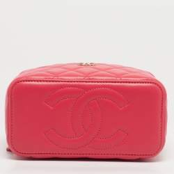 Pre Owned Chanel Pink Quilted Leather Small Vanity Case With Chain