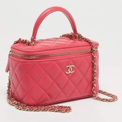 Pre Owned Chanel Pink Quilted Leather Small Vanity Case With Chain