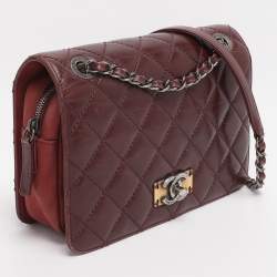 Pre Owned Chanel Burgundy Quilted Aged Leather Day Trip Flap Bag