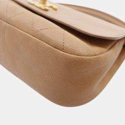 Pre Owned Chanel Brown Small Stitched Caviar CC Lock Top Handle Flap