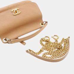 Pre Owned Chanel Brown Small Stitched Caviar CC Lock Top Handle Flap