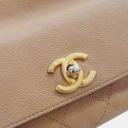 Pre Owned Chanel Brown Small Stitched Caviar CC Lock Top Handle Flap