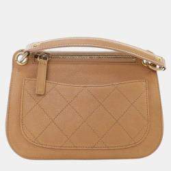 Pre Owned Chanel Brown Small Stitched Caviar CC Lock Top Handle Flap