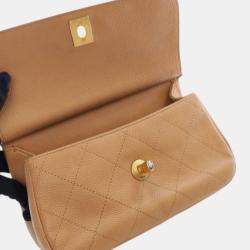 Pre Owned Chanel Brown Small Stitched Caviar CC Lock Top Handle Flap