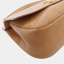 Pre Owned Chanel Brown Small Stitched Caviar CC Lock Top Handle Flap