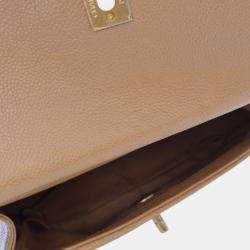 Pre Owned Chanel Brown Small Stitched Caviar CC Lock Top Handle Flap