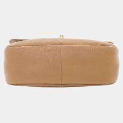 Pre Owned Chanel Brown Small Stitched Caviar CC Lock Top Handle Flap