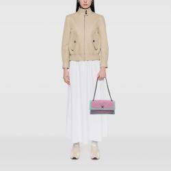 Pre Owned Chanel Green Pink CC Quilted Bicolor Tweed Flap