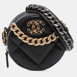 Pre Owned Chanel Black Lambskin 19 Round Clutch with Chain