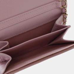 Pre Owned Chanel Pink Quilted Caviar Coco Candy Card Holder on Chain