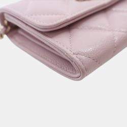 Pre Owned Chanel Pink Quilted Caviar Coco Candy Card Holder on Chain