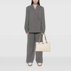 Pre Owned Chanel Cream CC Quilted Caviar Bekko Chain Tote
