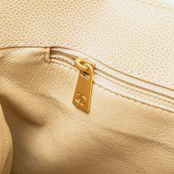 Pre Owned Chanel Cream CC Quilted Caviar Bekko Chain Tote