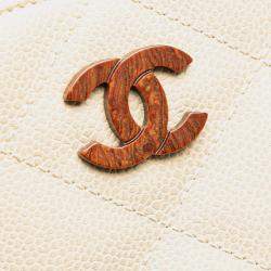 Pre Owned Chanel Cream CC Quilted Caviar Bekko Chain Tote