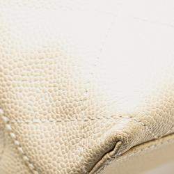 Pre Owned Chanel Cream CC Quilted Caviar Bekko Chain Tote