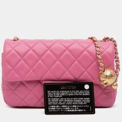 Pre Owned Chanel Pink Mini Rectangular Classic Lambskin Pearl Crush Single Flap