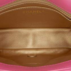Pre Owned Chanel Pink Mini Rectangular Classic Lambskin Pearl Crush Single Flap