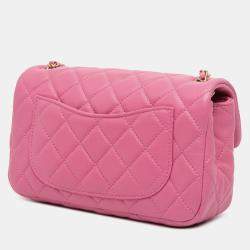 Pre Owned Chanel Pink Mini Rectangular Classic Lambskin Pearl Crush Single Flap
