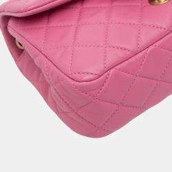 Pre Owned Chanel Pink Mini Rectangular Classic Lambskin Pearl Crush Single Flap