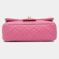 Pre Owned Chanel Pink Mini Rectangular Classic Lambskin Pearl Crush Single Flap