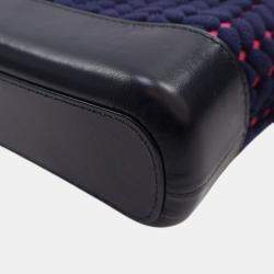 Pre Owned Chanel Navy Blue Small Knit and Calfskin Gabrielle Hobo