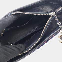 Pre Owned Chanel Navy Blue Small Knit and Calfskin Gabrielle Hobo