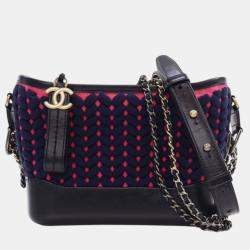 Pre Owned Chanel Navy Blue Small Knit and Calfskin Gabrielle Hobo