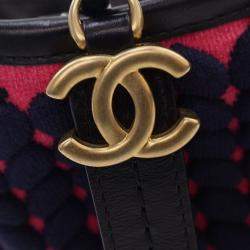 Pre Owned Chanel Navy Blue Small Knit and Calfskin Gabrielle Hobo