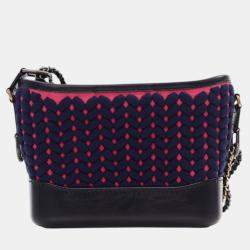 Pre Owned Chanel Navy Blue Small Knit and Calfskin Gabrielle Hobo