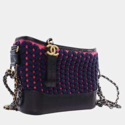 Pre Owned Chanel Navy Blue Small Knit and Calfskin Gabrielle Hobo