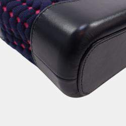 Pre Owned Chanel Navy Blue Small Knit and Calfskin Gabrielle Hobo