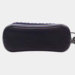 Pre Owned Chanel Navy Blue Small Knit and Calfskin Gabrielle Hobo