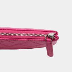Pre Owned Chanel Pink Small Quilted Caviar O Case Clutch