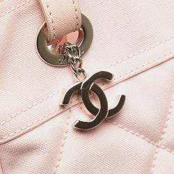 Pre Owned Chanel Pink Small Quilted Canvas Paris Biarritz Tote